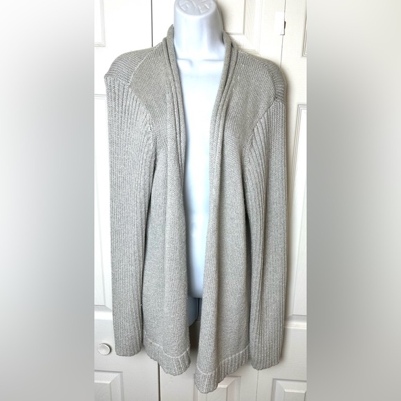 CHICO’S Subtle Shimmer Ellie Ease Cardigan Sweater Silver Gray Seagull Metallic - Picture 1 of 10